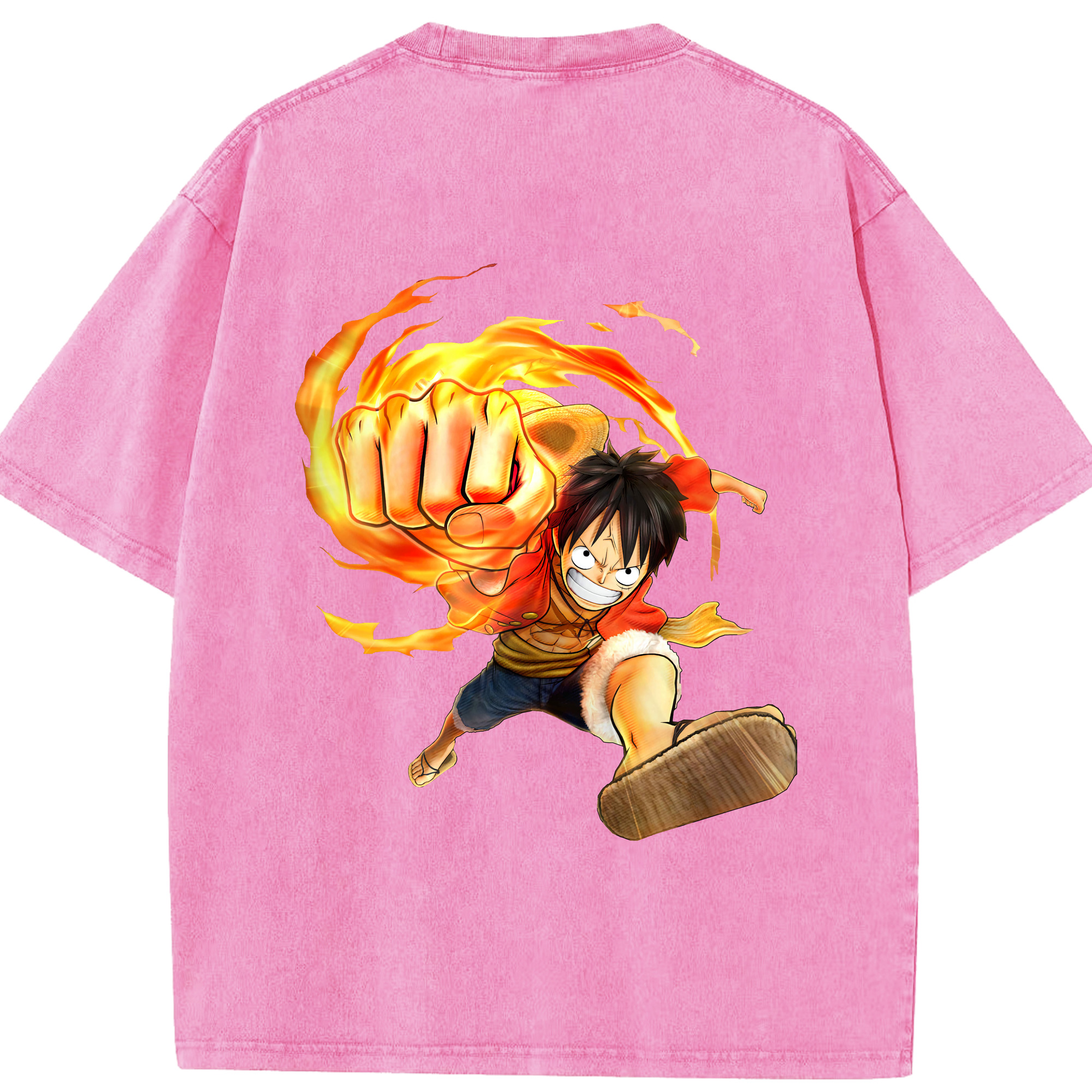 ワンピース モンキー・D・ルフィ ONE PIECE Monkey D. Luffy 綿100% ヴィンテージ風 半袖Tシャツ（背面プリント）
